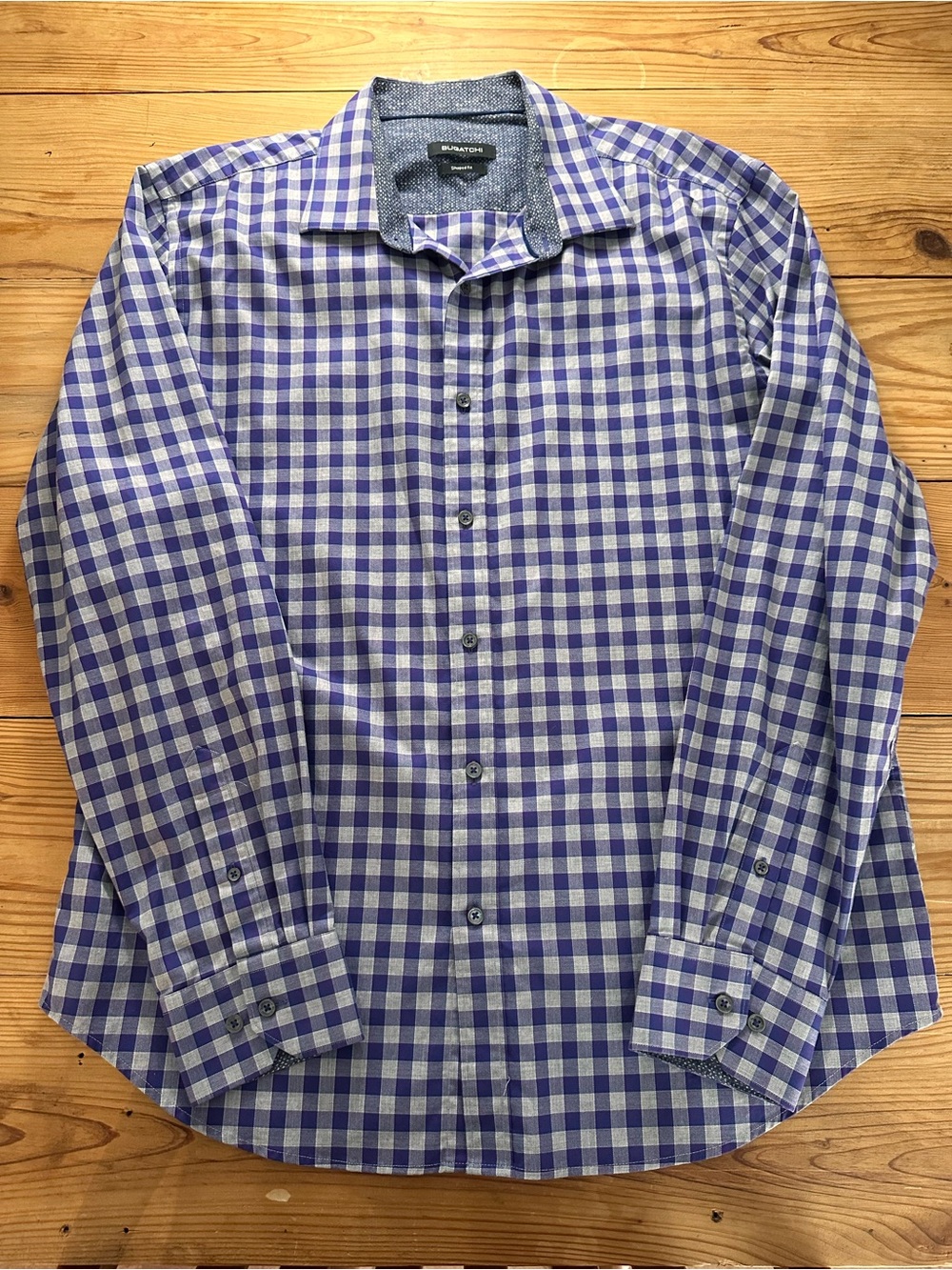 Bugatchi Purple and White Gingham Dress Shirt